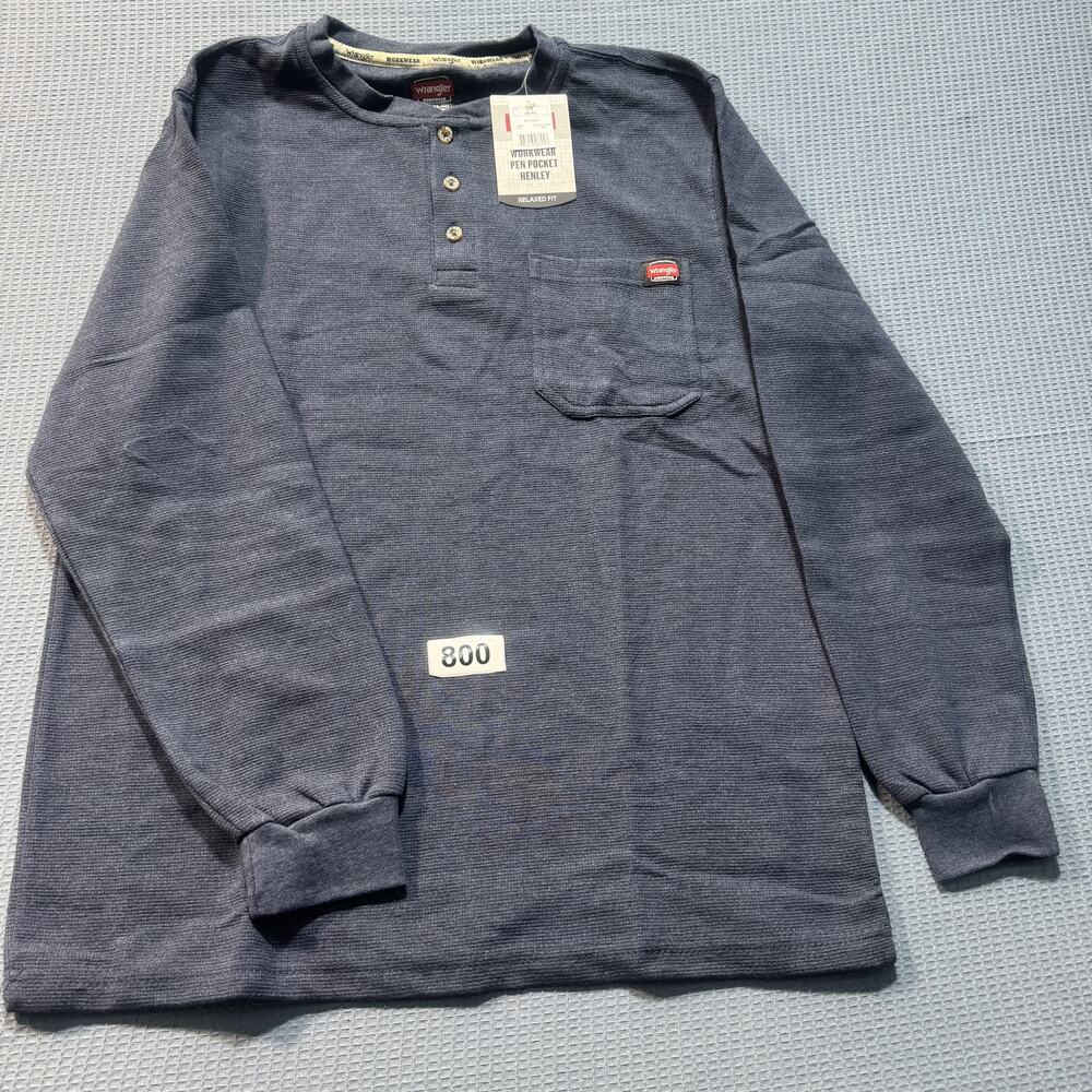 Wrangler WorkWear Pen Pocket Henley Waffle Knit Men's Sz L Gray Brand New‎